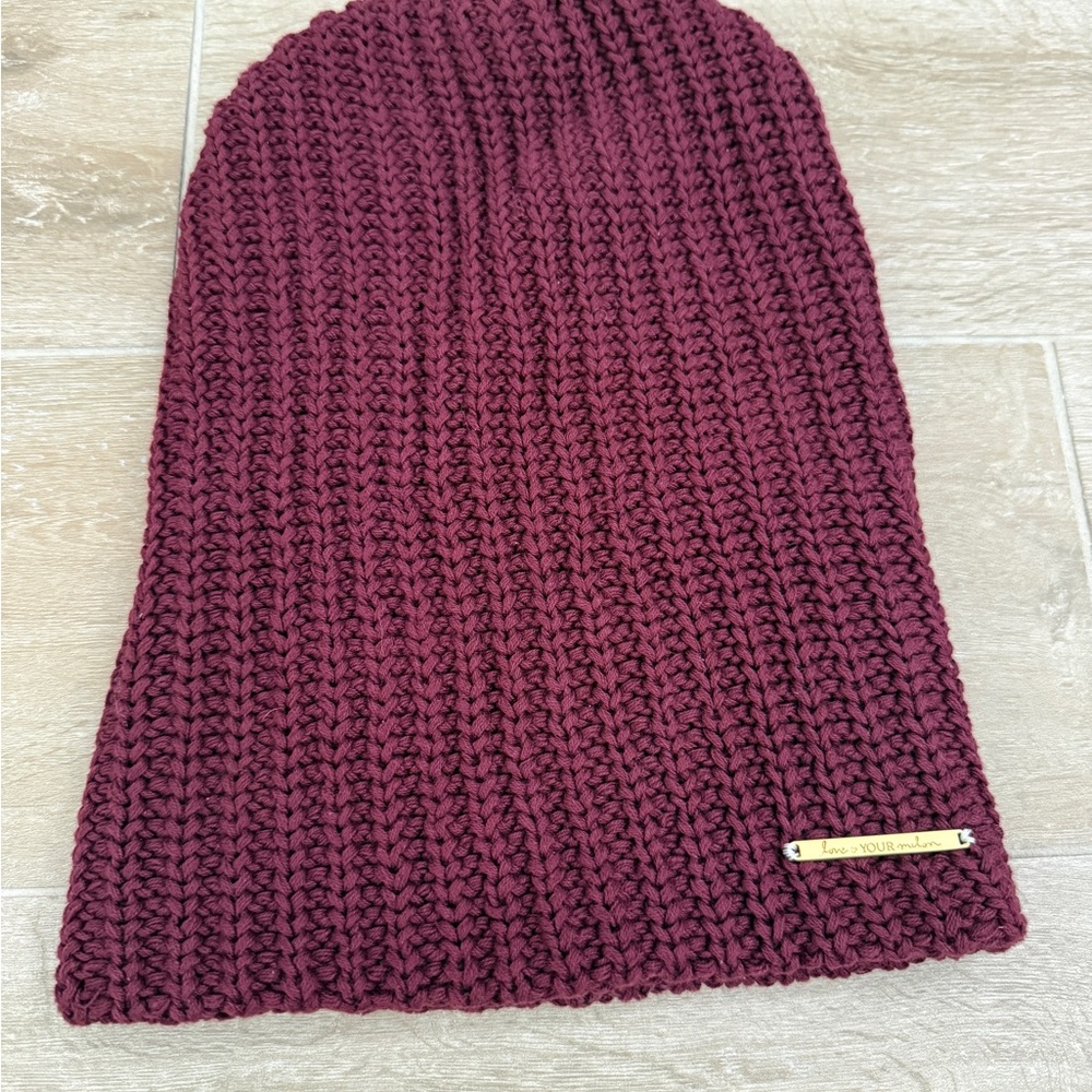 Love Your Melon Burgundy Knit Beanie with Gold Accent
